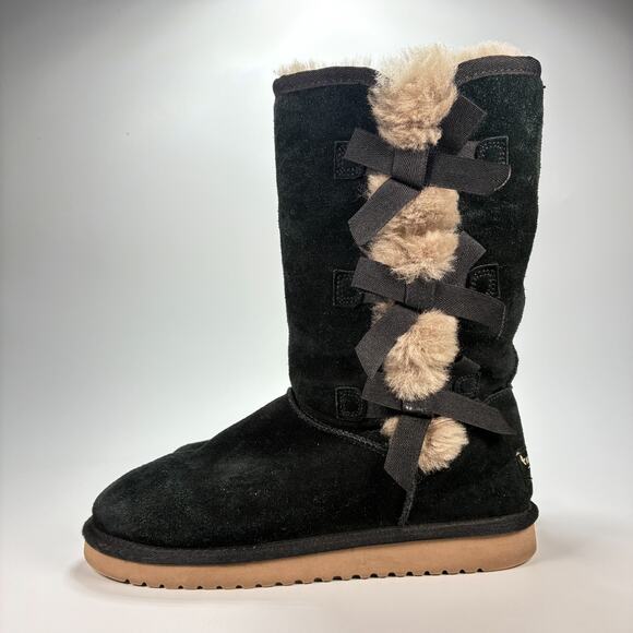 UGG Koolaburra Victoria Bow Tall Boots Black Suede Winter Pull On Women’s Size 7 - Picture 3 of 9